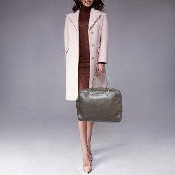 Pre Owned Longchamp Grey Leather Top Zip Bag