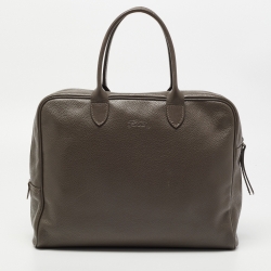 Pre Owned Longchamp Grey Leather Top Zip Bag