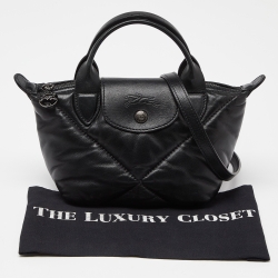 Pre Owned Longchamp Black Quilted Leather Mini Le Pilage Neo Tote