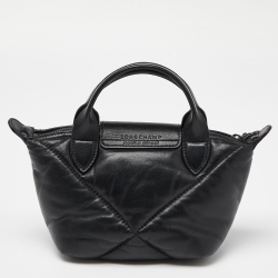 Pre Owned Longchamp Black Quilted Leather Mini Le Pilage Neo Tote