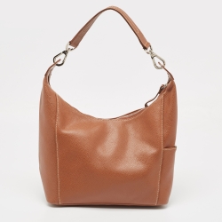Pre Owned Longchamp Brown Leather Le Foulonne City Bag
