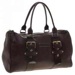 Pre Owned Longchamp Brown Leather Gloucester Bowling Bag