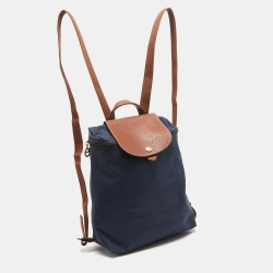 Longchamp Brown/Navy Blue Nylon Le Pliage Backpack