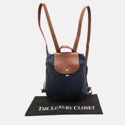 Longchamp Brown/Navy Blue Nylon Le Pliage Backpack