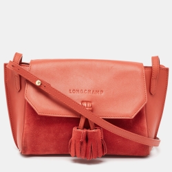 Longchamp Brick Red Suede and Leather Penelope Crossbody Bag
