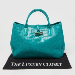 Longchamp Green Croc Embossed Leather Roseau Tote