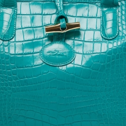 Longchamp Green Croc Embossed Leather Roseau Tote