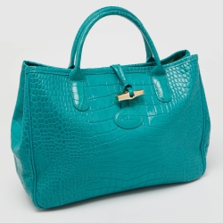 Longchamp Green Croc Embossed Leather Roseau Tote