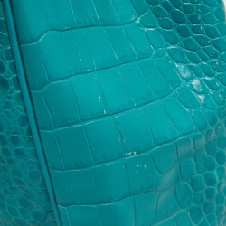 Longchamp Green Croc Embossed Leather Roseau Tote