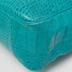 Longchamp Green Croc Embossed Leather Roseau Tote