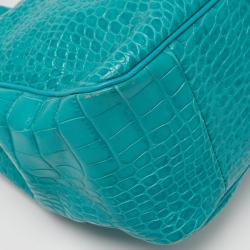 Longchamp Green Croc Embossed Leather Roseau Tote
