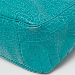 Longchamp Green Croc Embossed Leather Roseau Tote