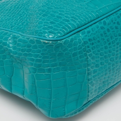 Longchamp Green Croc Embossed Leather Roseau Tote