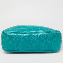 Longchamp Green Croc Embossed Leather Roseau Tote