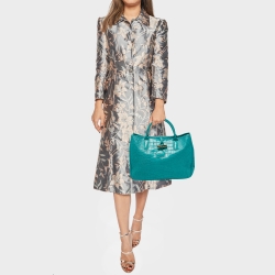 Longchamp Green Croc Embossed Leather Roseau Tote