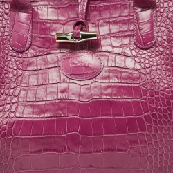 Pre Owned Longchamp Purple Croc Embossed Leather Roseau Tote