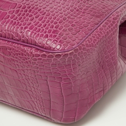 Pre Owned Longchamp Purple Croc Embossed Leather Roseau Tote