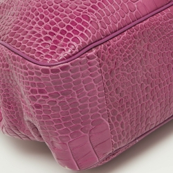 Pre Owned Longchamp Purple Croc Embossed Leather Roseau Tote