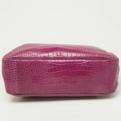 Pre Owned Longchamp Purple Croc Embossed Leather Roseau Tote