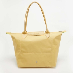 Pre Owned Longchamp Yellow Nylon and Leather Le Pliage Tote