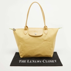 Pre Owned Longchamp Yellow Nylon and Leather Le Pliage Tote