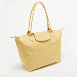Pre Owned Longchamp Yellow Nylon and Leather Le Pliage Tote