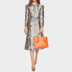 Pre Owned Longchamp Orange Leather and Suede Small Penelope Fantasie Tote