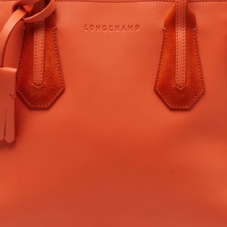 Pre Owned Longchamp Orange Leather and Suede Small Penelope Fantasie Tote