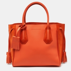 Pre Owned Longchamp Orange Leather and Suede Small Penelope Fantasie Tote