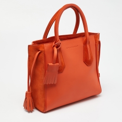 Pre Owned Longchamp Orange Leather and Suede Small Penelope Fantasie Tote
