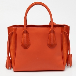 Pre Owned Longchamp Orange Leather and Suede Small Penelope Fantasie Tote