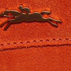 Pre Owned Longchamp Orange Leather and Suede Small Penelope Fantasie Tote