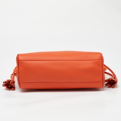 Pre Owned Longchamp Orange Leather and Suede Small Penelope Fantasie Tote