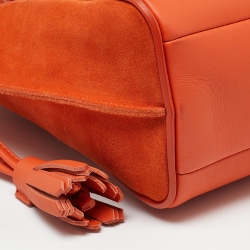 Pre Owned Longchamp Orange Leather and Suede Small Penelope Fantasie Tote