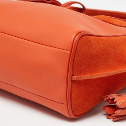 Pre Owned Longchamp Orange Leather and Suede Small Penelope Fantasie Tote