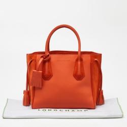 Pre Owned Longchamp Orange Leather and Suede Small Penelope Fantasie Tote