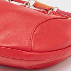 Longchamp Red Leather Ring Handle Hobo 