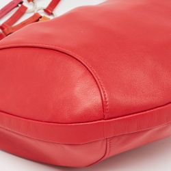 Longchamp Red Leather Ring Handle Hobo 
