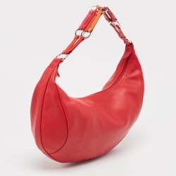 Longchamp Red Leather Ring Handle Hobo 