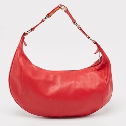 Longchamp Red Leather Ring Handle Hobo 