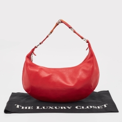 Longchamp Red Leather Ring Handle Hobo 