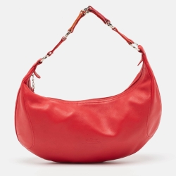 Longchamp Red Leather Ring Handle Hobo 
