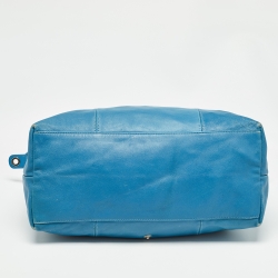 Pre Owned Longchamp Blue Leather Le Pliage Cuir Tote