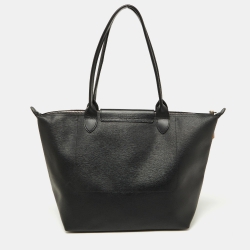 Pre Owned Longchamp Black Leather Medium Le Pliage Tote
