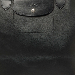 Pre Owned Longchamp Black Leather Medium Le Pliage Tote