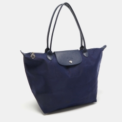 Pre Owned Longchamp Dark Blue Nylon Medium Le Pliage Tote