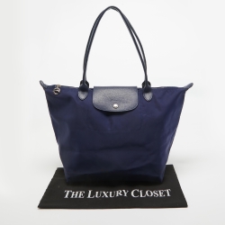 Pre Owned Longchamp Dark Blue Nylon Medium Le Pliage Tote