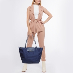 Pre Owned Longchamp Dark Blue Nylon Medium Le Pliage Tote