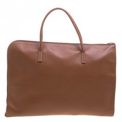 Pre Owned Longchamp Brown Leather Business Briefcase Bag