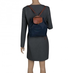 Pre Owned Longchamp Blue/Cognac Nylon Backpack 